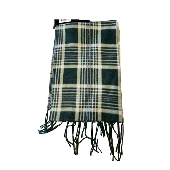 NWT Men's Green Plaid Fleece Fringed Scarf - Picture 2 of 5
